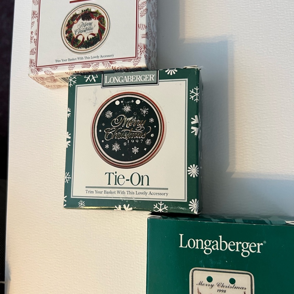 Longaberger Merry Christmas Ornaments - Green and Gold